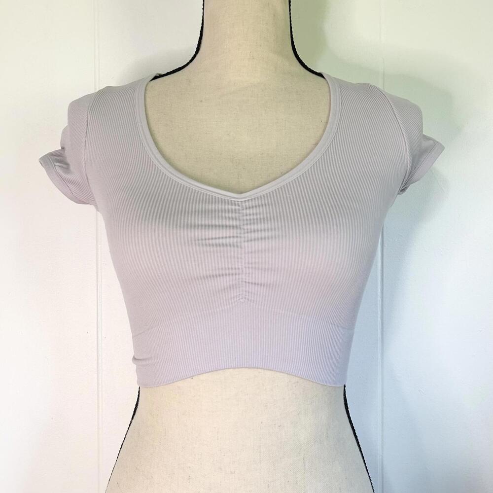 Wild Fable Purple Scrunch Ribbed Short Sleeve Fitted Crop Top Women's XXS
